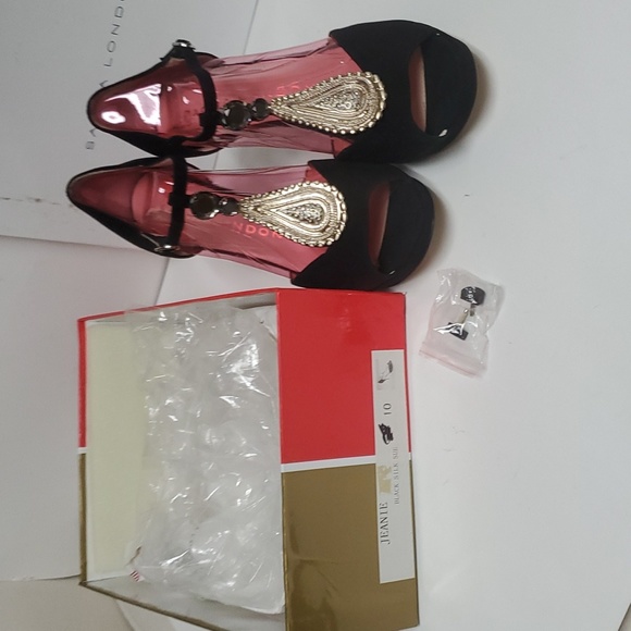 NWT SACHA LONDON Black Leatger Sude Jewled Open Toe Sling Back Heels Size 10 - Picture 7 of 10